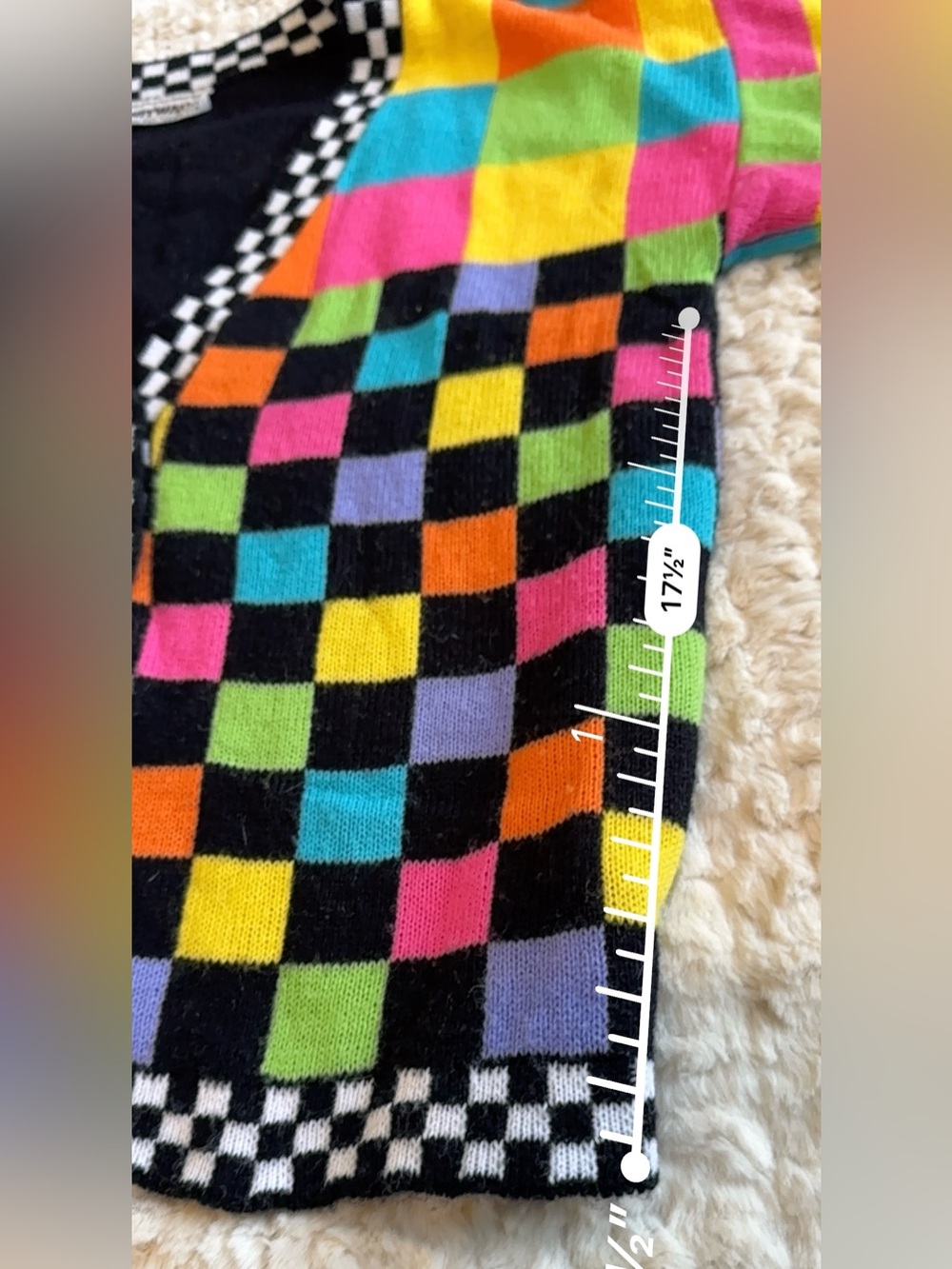 VTG 80s/90s Knitwaves Neon Colorblock Checkerboard Cardigan - Picture 4 of 8